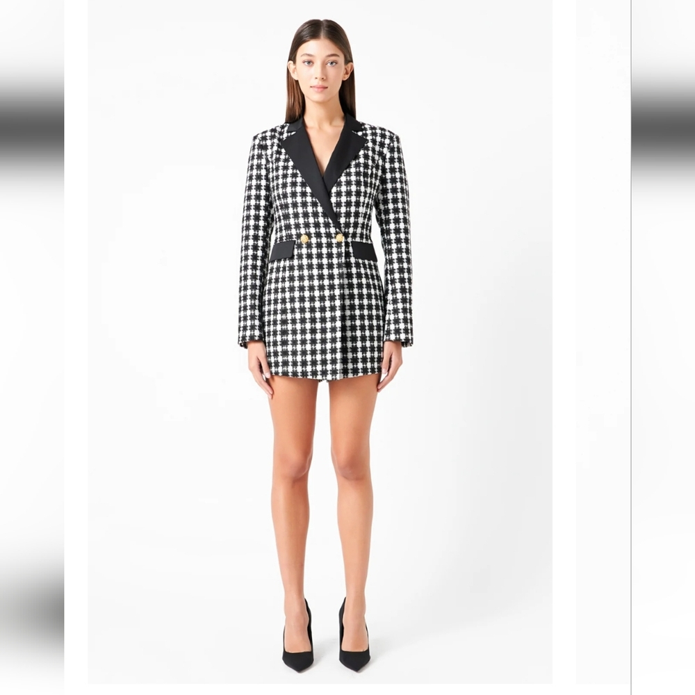 Endless Rose Premium Houndstooth Black n White Tuxedo Blazer Romper sz Small